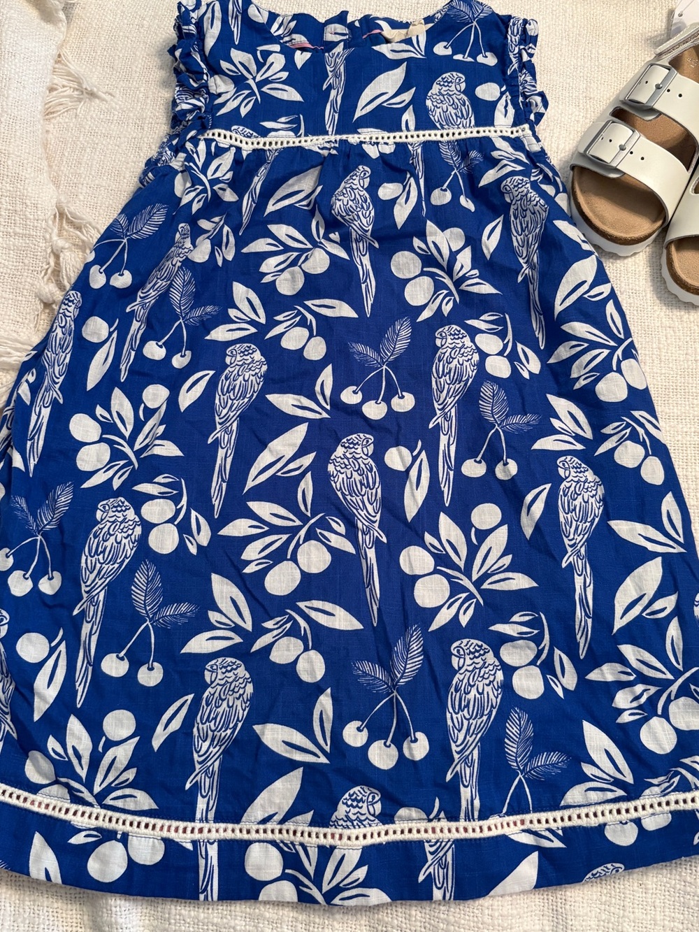 Mini Boden Blue Parrot Print Sundress
